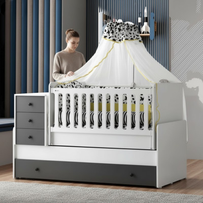 Modern Kinderbett Holzbett Funktionsbett Ausziehbares Bett 200 Holz Weiß