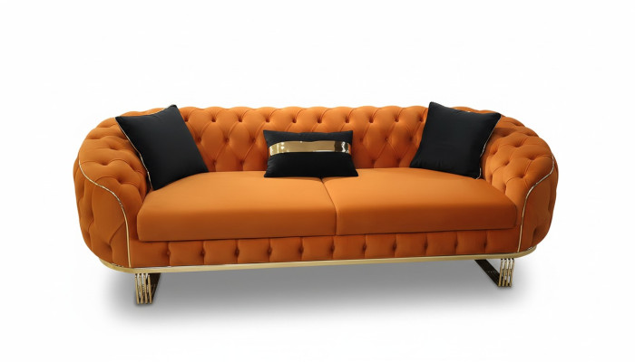 Stilvoll 3-Sitzer Sofa Chesterfield Orangefarbene Modern Wohnzimmermöbel
