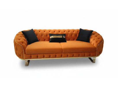 Stilvoll 3-Sitzer Sofa Chesterfield Orangefarbene Modern Wohnzimmermöbel