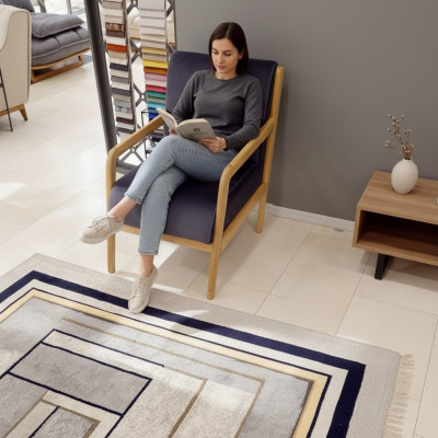 Moderner Blauer Sessel Wohnzimmer Polster Einsitzer Armlehnen Sessel
