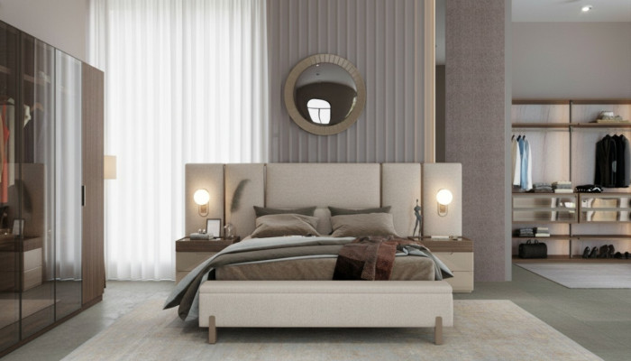Modern Schlafzimmer Set aus Bett mit Bank und 2x Nachttische 3tlg. neu