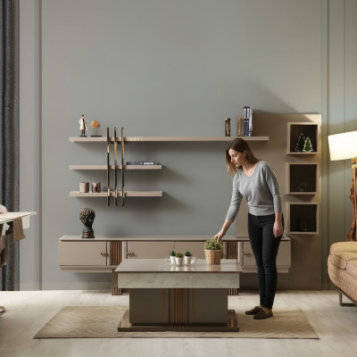 Design Sideboard Kommode Anrichte Spiegel Holz Beige Möbel Neuheit