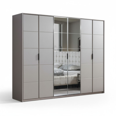 Grauer Kleiderschrank 6-türiger Schlafzimmer Schrank Luxus Glasschränke