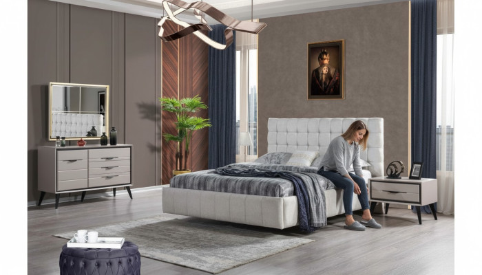 Weißes Exklusives SChlafzimmer Doppelbett Designer Nachttische Kommode
