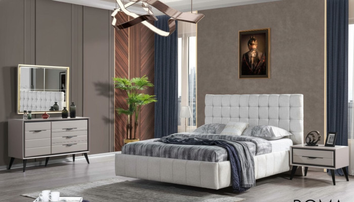 Weißes Exklusives SChlafzimmer Doppelbett Designer Nachttische Kommode