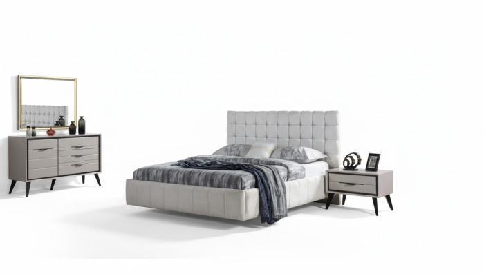 Weißes Exklusives SChlafzimmer Doppelbett Designer Nachttische Kommode
