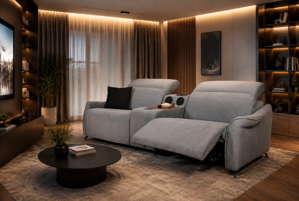  Graues Polster Sofa Designer 3-Sitzer Dreisitzer Mit Musikanlage Modern