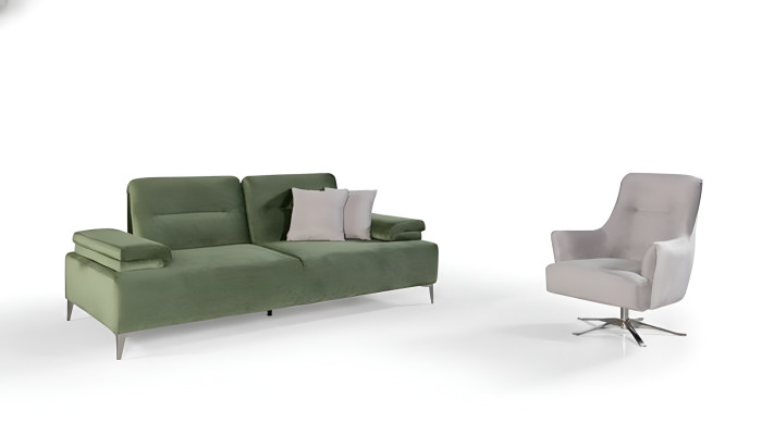  Grün-Weiße Wohnzimmer Polster Garnitur 3-Sitzer Couch Sessel Luxus Couch