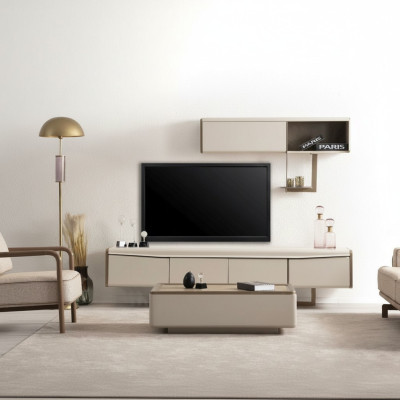Beiges Lowboard Holz Regal Designer RTV-Schrank Wohnzimmer Luxus Möbel