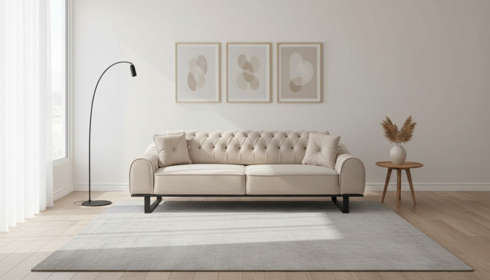 Exklusiver Beiger 3-Sitzer Wohnzimmer Sofas Designer Luxus Couchen Neu