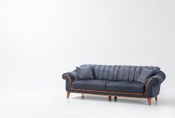Blau-Graue Wohnzimmer Sitzgarnitur Stilvoller 3-Sitzer Luxus Sessel 2tlg