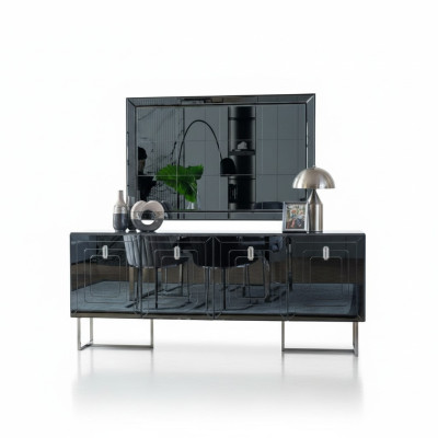 Graue Esszimmer Möbel Glasspiegel Designer Edelstahl Anrichte Luxus Set
