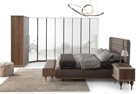 Designer Schlafzimmer Set Doppelbett 2x Nachttische Eckschrank 4tlg