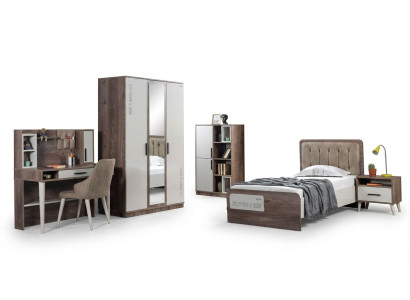 Komplettes Jugendzimmer Set Bett Bücherregal Nachttisch Holzmöbel 5tlg