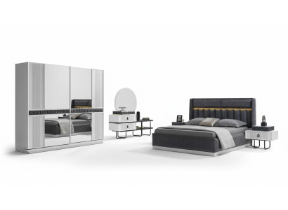 Grau-Weiße Schlafzimmer Möbel Textilbett Nachttische Luxus Schränke Neu