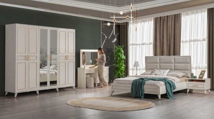 Schlafzimmer Designer Doppelbett Luxus Schminktisch Edler Hocker 7tlg