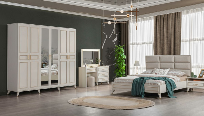 Schlafzimmer Designer Doppelbett Luxus Schminktisch Edler Hocker 7tlg
