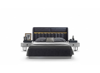 Komplettes Schlafzimmer Set Graues Doppelbett Luxuriöse Holz Nachttische
