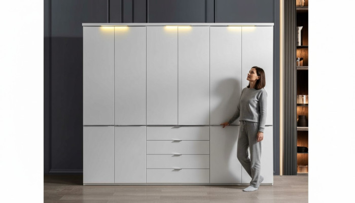 Weißer Kleiderschrank 4-Schubladen Schlafzimmer Schränke Holz Möbel 