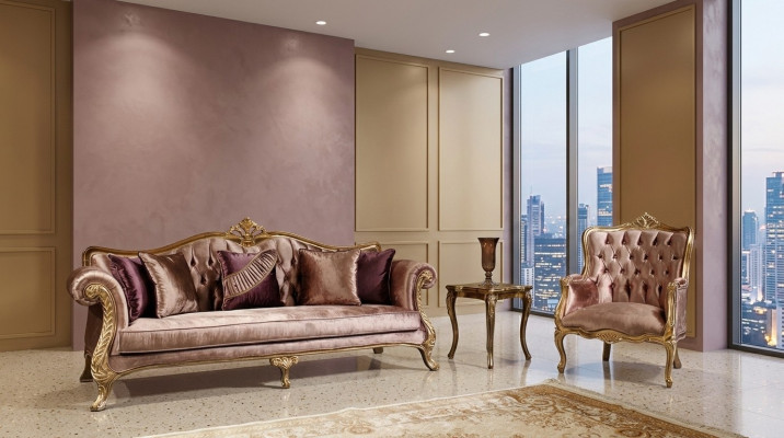 Klassische Rosa Chesterfield Sofagarnitur 3-Sitzer Couchtisch Sessel