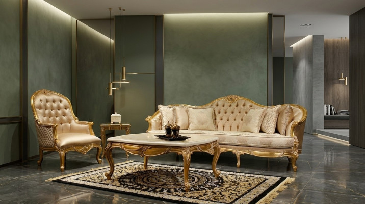 Beige Wohnzimmer Chesterfield Sofagarnitur Klassischer 3-Sitzer Sessel