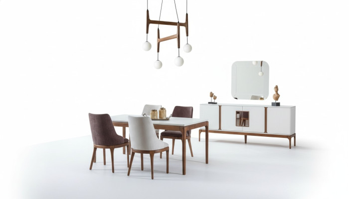 Luxus Esszimmer Set Esstisch 4x Stühle Anrichte Spiegel 7 tlg Modern
