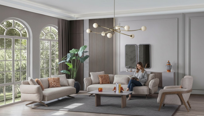 Luxus Modern Wohnzimmer Set 4tlg. 4+3 sitzer Sessel und couchtisch neu