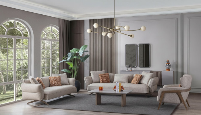 Luxus Modern Wohnzimmer Set 4tlg. 4+3 sitzer Sessel und couchtisch neu