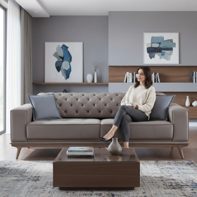 Sofa 4 Sitzer Design Sofas Polster Grau Textil Relax Sitz Möbel Modern