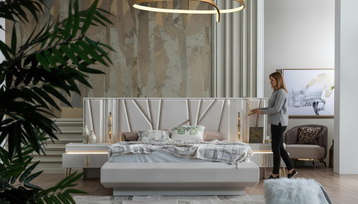 Schlafzimmer Set Luxus Komplettes Bett +2x Nachttische 3tlg. Modern Set