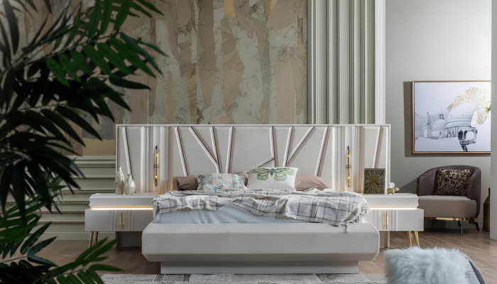 Schlafzimmer Set Luxus Komplettes Bett +2x Nachttische 3tlg. Modern Set