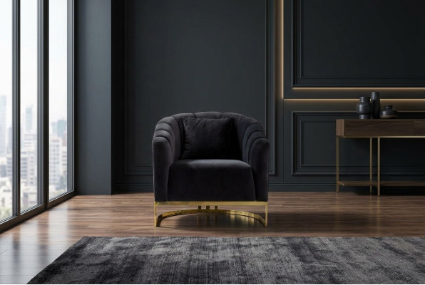 Exclusive Sessel Luxus Schwarzer Elemente Edelstahl Longe Club Möbel