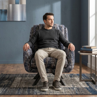 Sessel Modern Grau Wohnzimmer Sitzmöbel Textil Luxus Design Möbel Lounge Club
