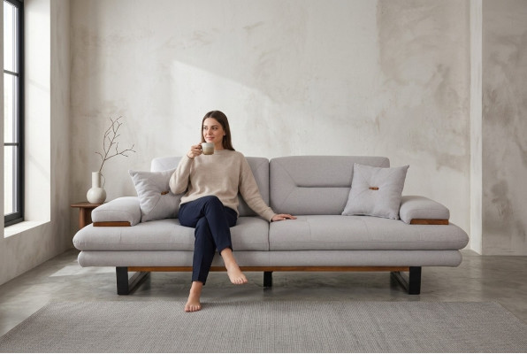 Designer Grau Sofa 3 Sitz Modern Stil Möbel in Wohnzimmer 238cm Couchen