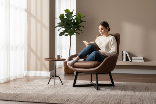 Designer Sessel 1 Sitzer Kunstleder Couch Polster Sessel Design Braun