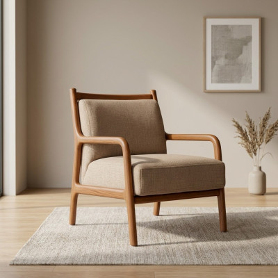 Modern Beige Sessel Wohnzimmer Möbel Luxus Design Polsterung Kunstleder