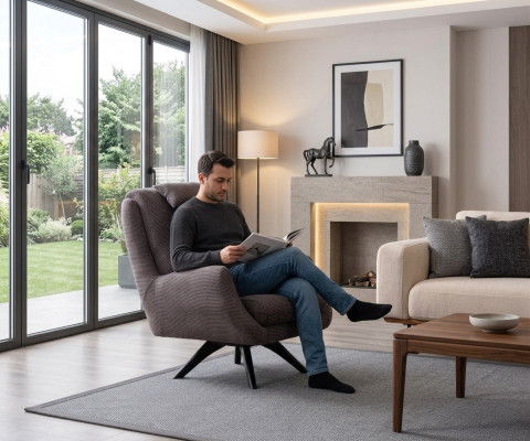 Designer Sessel Polster Textil Modern Polster braun Modern Club Lounge
