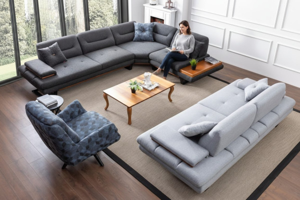 Designer 3tlg. Wohnzimmer set Ecksofa L-form + 3 + 1 Sitzer Modern neu