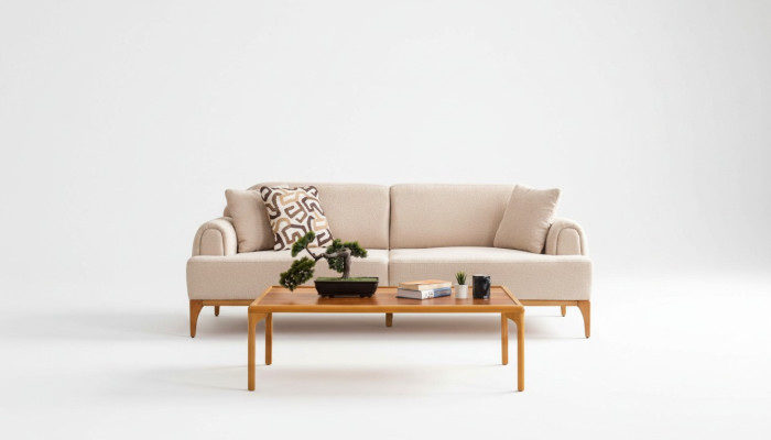 Modern Sofa 3 Sitzer Wohnzimmer Beige xxl 220cm Luxus Möbel Sofas Couchen