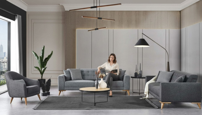 Stilvoll Wohnzimmer set 3tlg. Luxus Möbel Grau Modern Design 3+1 Sofa