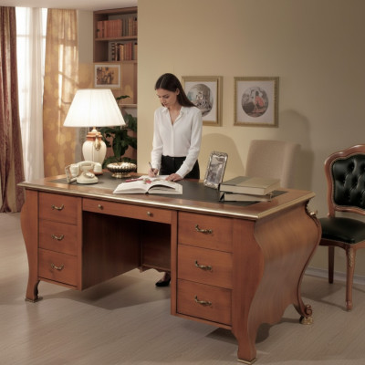 Bürotisch klassisches Design Schreibtisch braunem Holz Tisch Möbel
