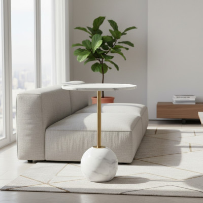 Weißer Beistelltisch Stilvoller Runder Wohnzimmer Couchtisch Marmor Möbel