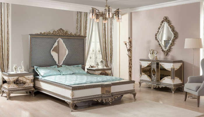 Klassische Schlafzimmer Garnitur Hochwertiges Set Doppelbett Kommode Sofa