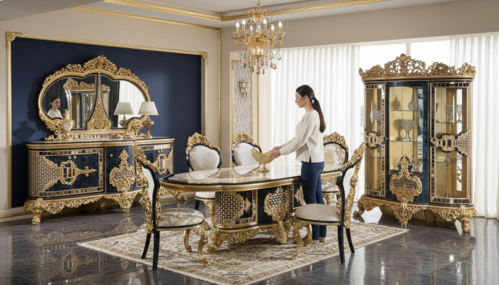 Schwarz-Goldenes Esszimmer Set Essgarnitur Holz Möbel Esstisch 5tlg Neu