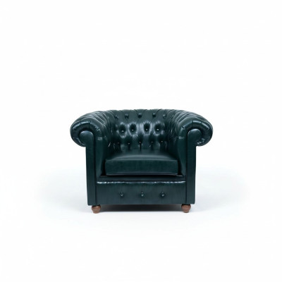 Chesterfield Dunkelgrüner Sessel Lounge Wohnzimmer Fernseh Einsitzer