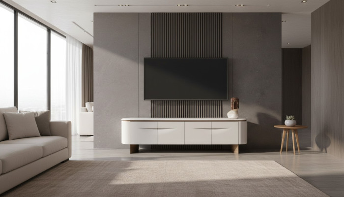 TV Ständer stilvoll RTV Lowboard Wohnwand Sideboard Weiß Holz Modern Design