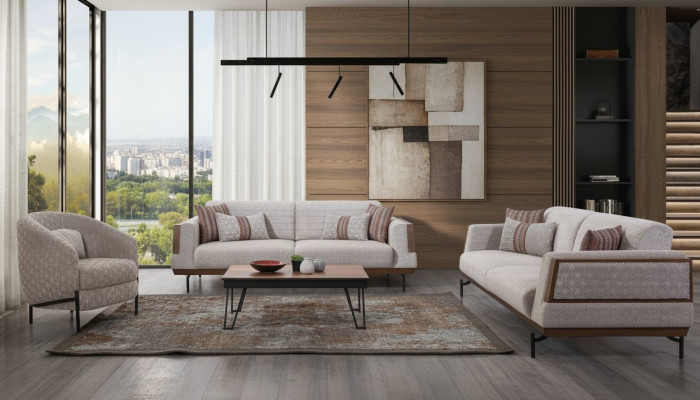 Taupe Sofagagnitur 3+3+1 Sitzer Wohnzimmer Set Couchtisch Moderne Sofas