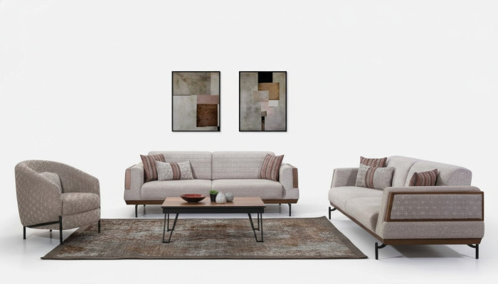 Taupe Sofagagnitur 3+3+1 Sitzer Wohnzimmer Set Couchtisch Moderne Sofas