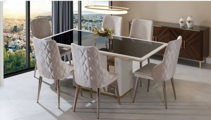 Exklusive Esszimmer Garnitur Edler Glastisch Designer Polsterstühle 7tlg