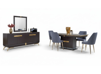  Esszimmer Edelstahl Garnitur Designer Esstisch 4x Stühle Kommode 7tlg